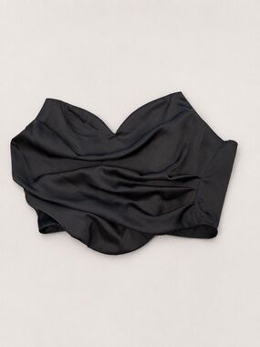 SHEIN Black Satin Structured Strapless Draped Tube Crop Top